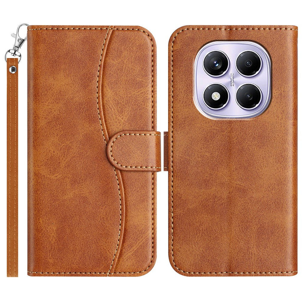 For Xiaomi Redmi Note 14 Pro 4G Stand Case with Strap PU Leather Wallet Phone Cover S Shape Stitching Design