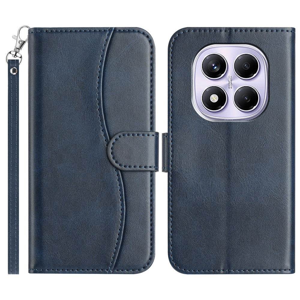 For Xiaomi Redmi Note 14 Pro 4G Stand Case with Strap PU Leather Wallet Phone Cover S Shape Stitching Design