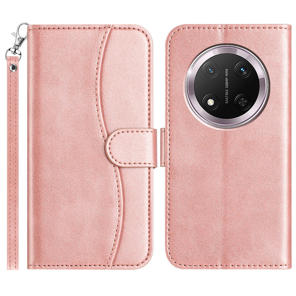 For Honor Magic7 Lite 5G / X9c 5G / X60 Pro 5G Stand Case with Strap PU Leather Wallet Phone Cover S Shape Stitching Design