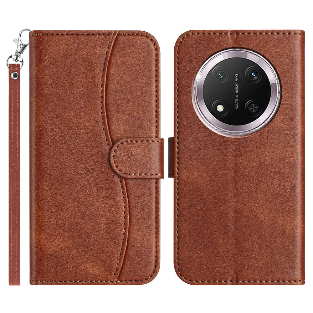 For Honor Magic7 Lite 5G / X9c 5G / X60 Pro 5G Stand Case with Strap PU Leather Wallet Phone Cover S Shape Stitching Design