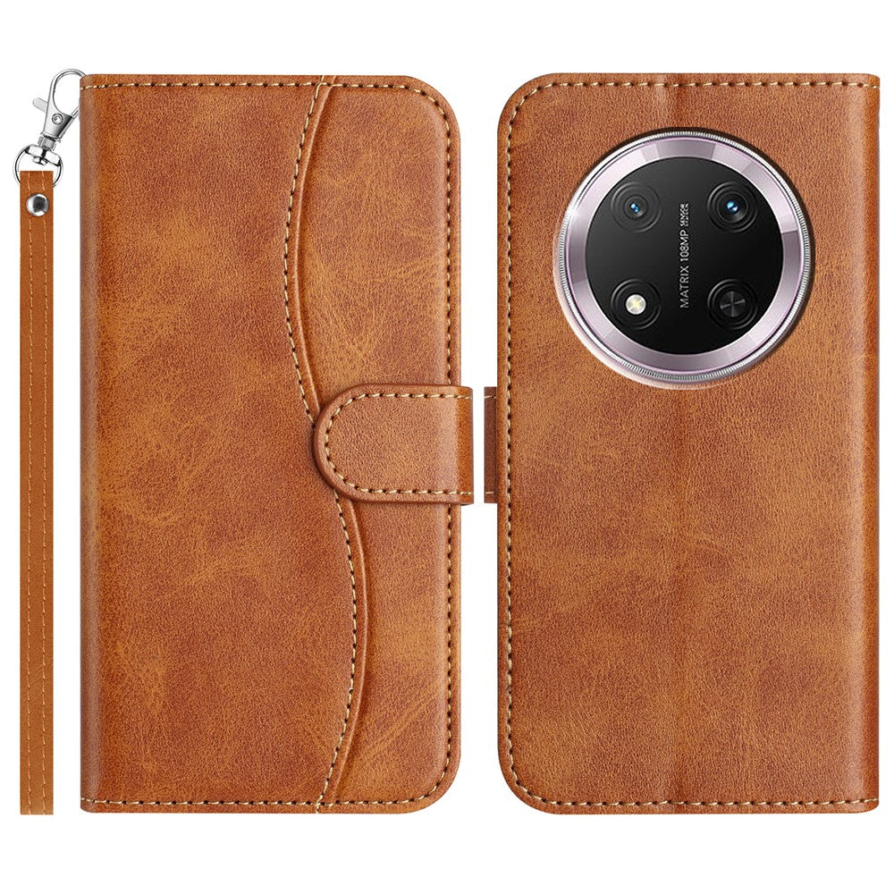 For Honor Magic7 Lite 5G / X9c 5G / X60 Pro 5G Stand Case with Strap PU Leather Wallet Phone Cover S Shape Stitching Design