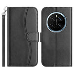 For Honor Magic7 Pro 5G Stand Case with Strap PU Leather Wallet Phone Cover S Shape Stitching Design