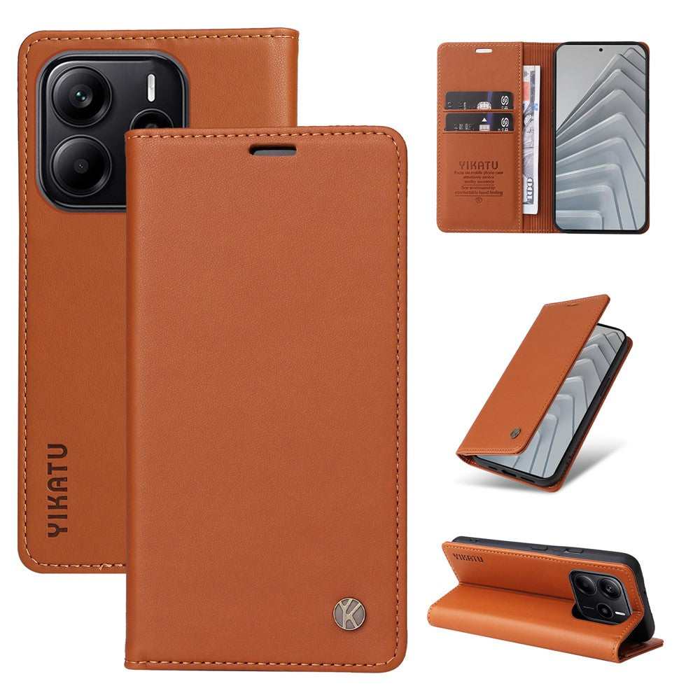 YIKATU For Xiaomi Redmi Note 14 4G (164.84mm) Phone Cases  Magnetic Closure PU Leather Mobile Cover