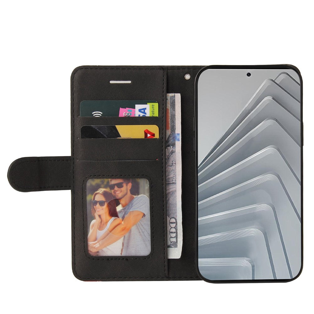 For Xiaomi Redmi Note 14 4G (164.84mm) Leather Phone Case Stand Wallet with Bi-colour Splicing Design