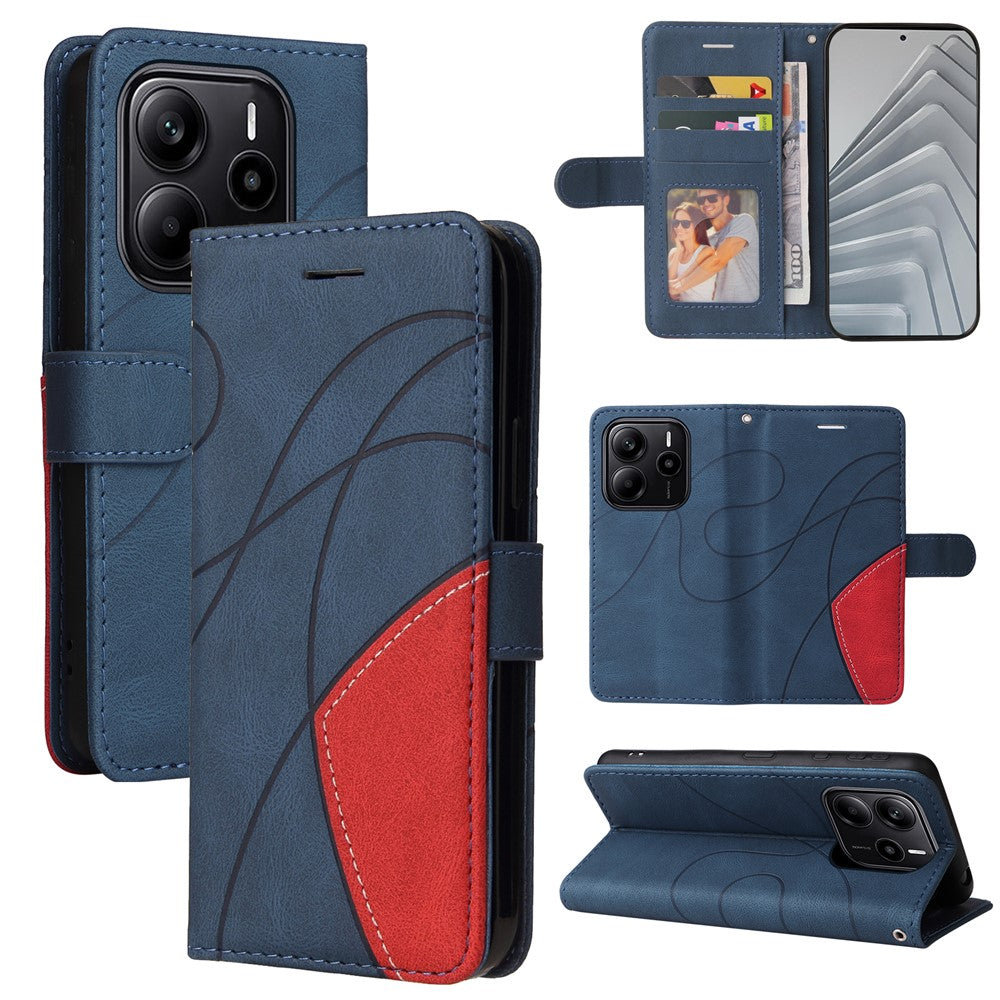 For Xiaomi Redmi Note 14 4G (164.84mm) Leather Phone Case Stand Wallet with Bi-colour Splicing Design