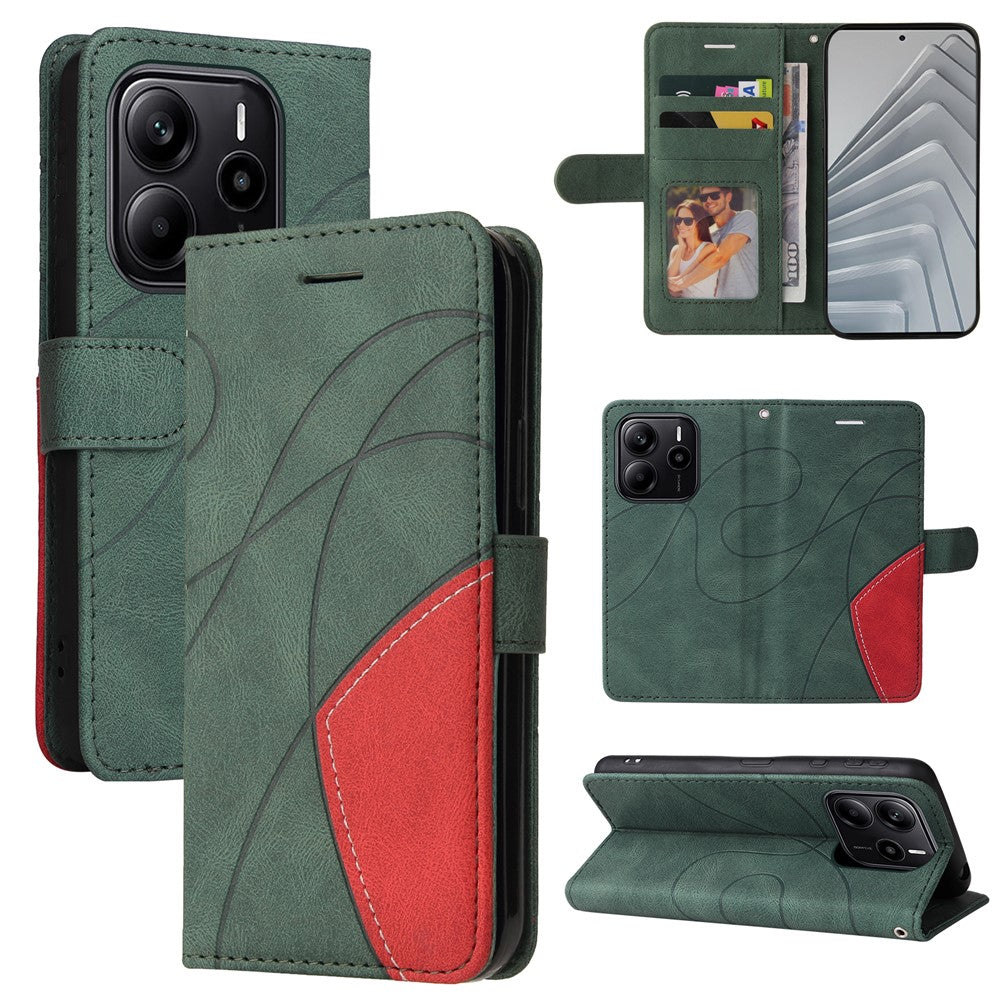 For Xiaomi Redmi Note 14 4G (164.84mm) Leather Phone Case Stand Wallet with Bi-colour Splicing Design