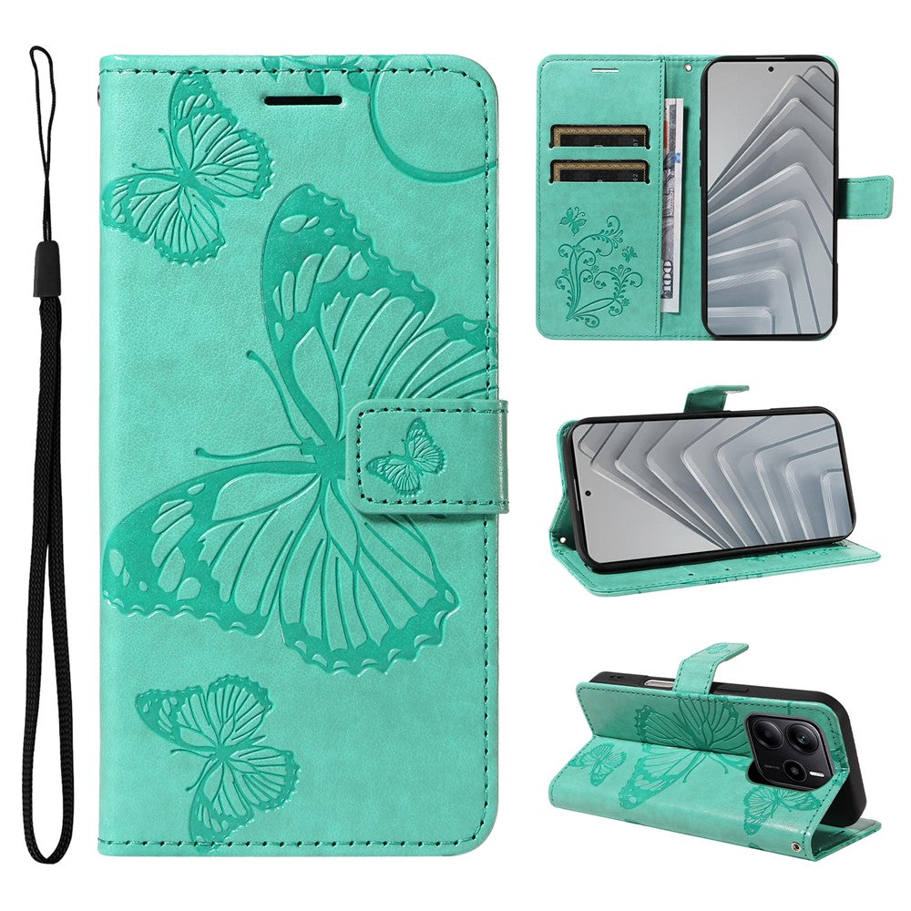 For Xiaomi Redmi Note 14 4G (164.84mm) Wallet Case Floral Butterfly Imprinted Leather Phone Cover Stand