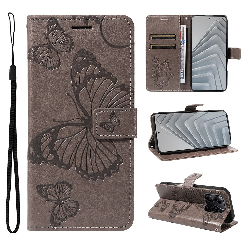 For Xiaomi Redmi Note 14 4G (164.84mm) Wallet Case Floral Butterfly Imprinted Leather Phone Cover Stand