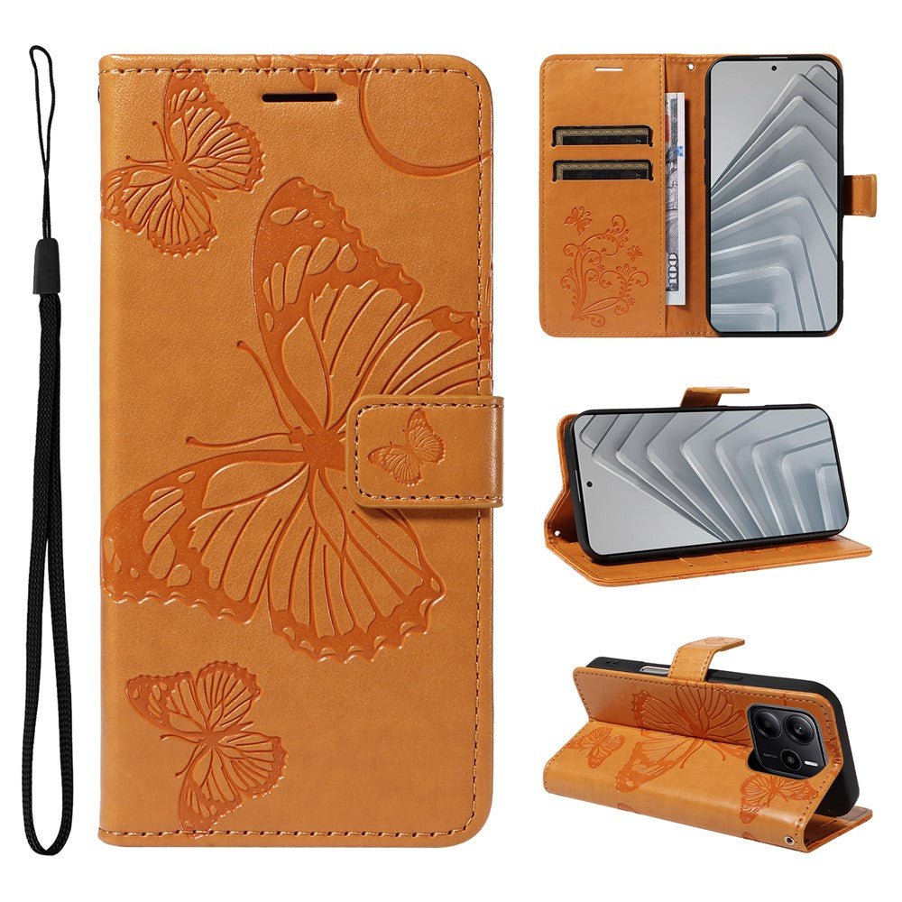 Xiaomi Redmi Note 14 4G (164.84mm) Plånboksfodral Läderfodral med Blommigt Fjärilstryck, Stativ