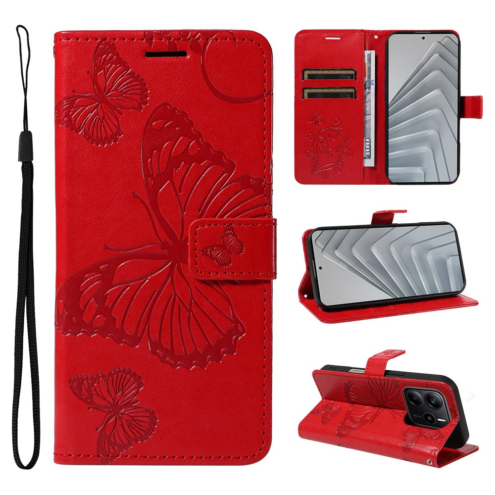 For Xiaomi Redmi Note 14 4G (164.84mm) Wallet Case Floral Butterfly Imprinted Leather Phone Cover Stand