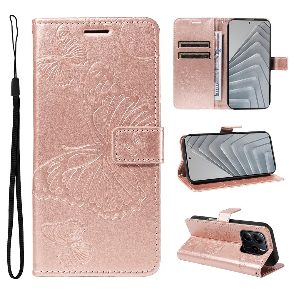 For Xiaomi Redmi Note 14 4G (164.84mm) Wallet Case Floral Butterfly Imprinted Leather Phone Cover Stand