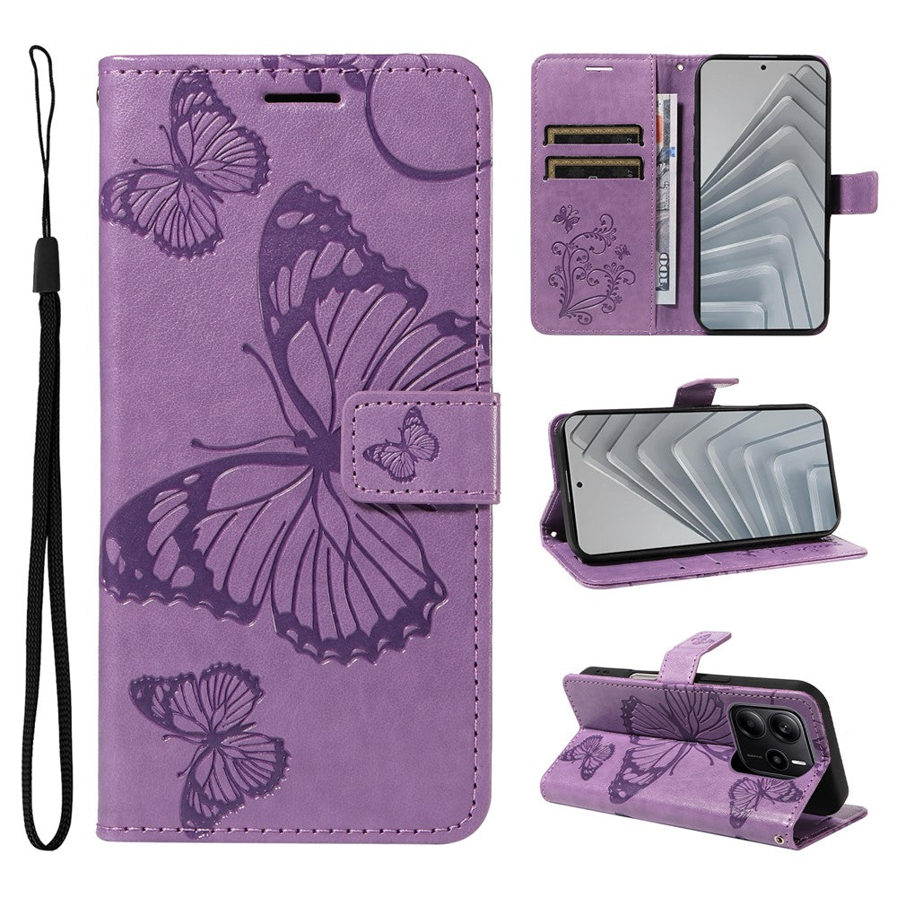 For Xiaomi Redmi Note 14 4G (164.84mm) Wallet Case Floral Butterfly Imprinted Leather Phone Cover Stand