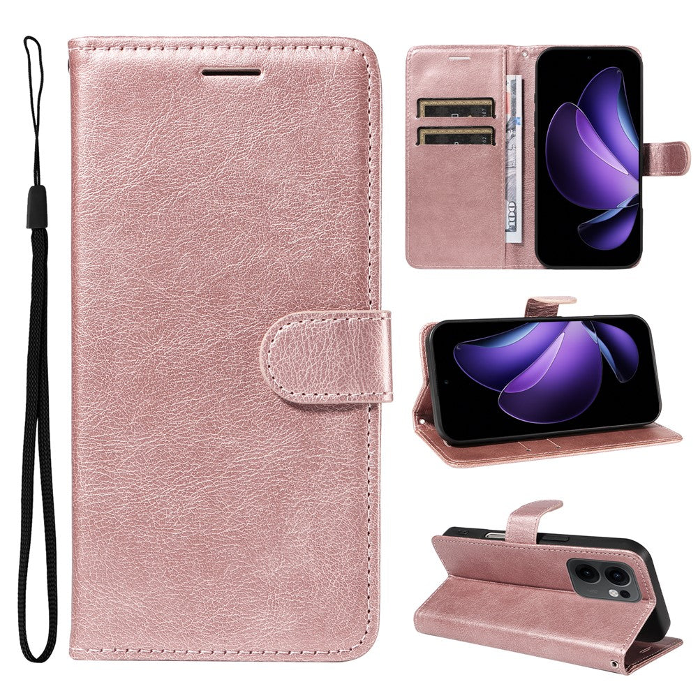Oppo Reno13 F 5G (Reno 13 FS 5G) / 4G Läderplånboksfodral med rem Enfärgat mobilstativ