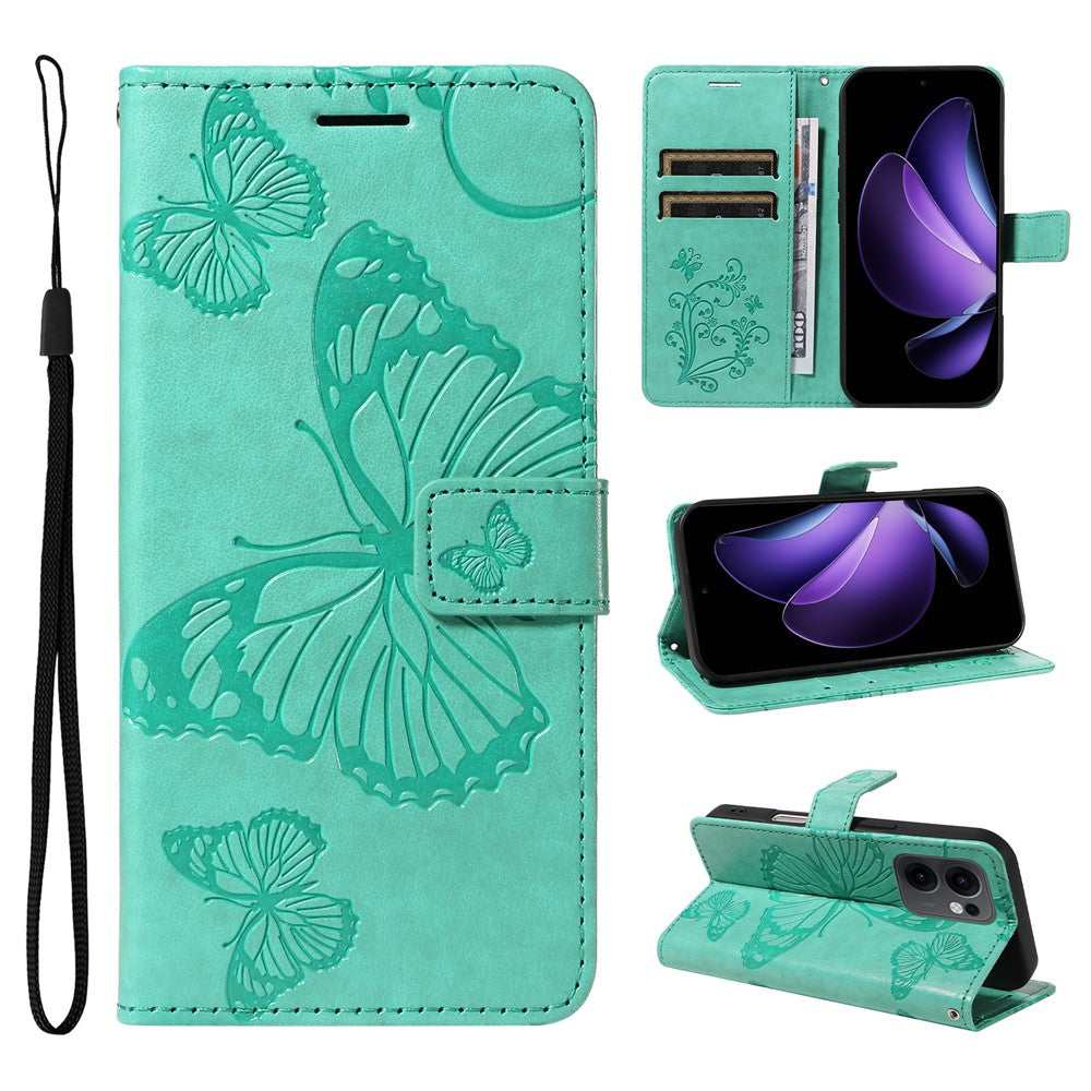 Oppo Reno13 F 5G (Reno 13 FS 5G) / 4G Plånboksfodral Läderfodral med Blommigt Fjärilstryck och Stativ