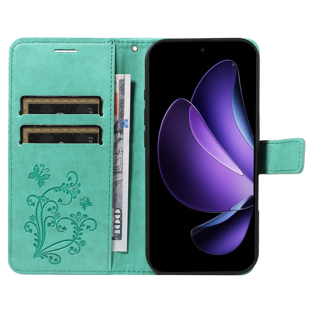 Oppo Reno13 F 5G (Reno 13 FS 5G) / 4G Plånboksfodral Läderfodral med Blommigt Fjärilstryck och Stativ
