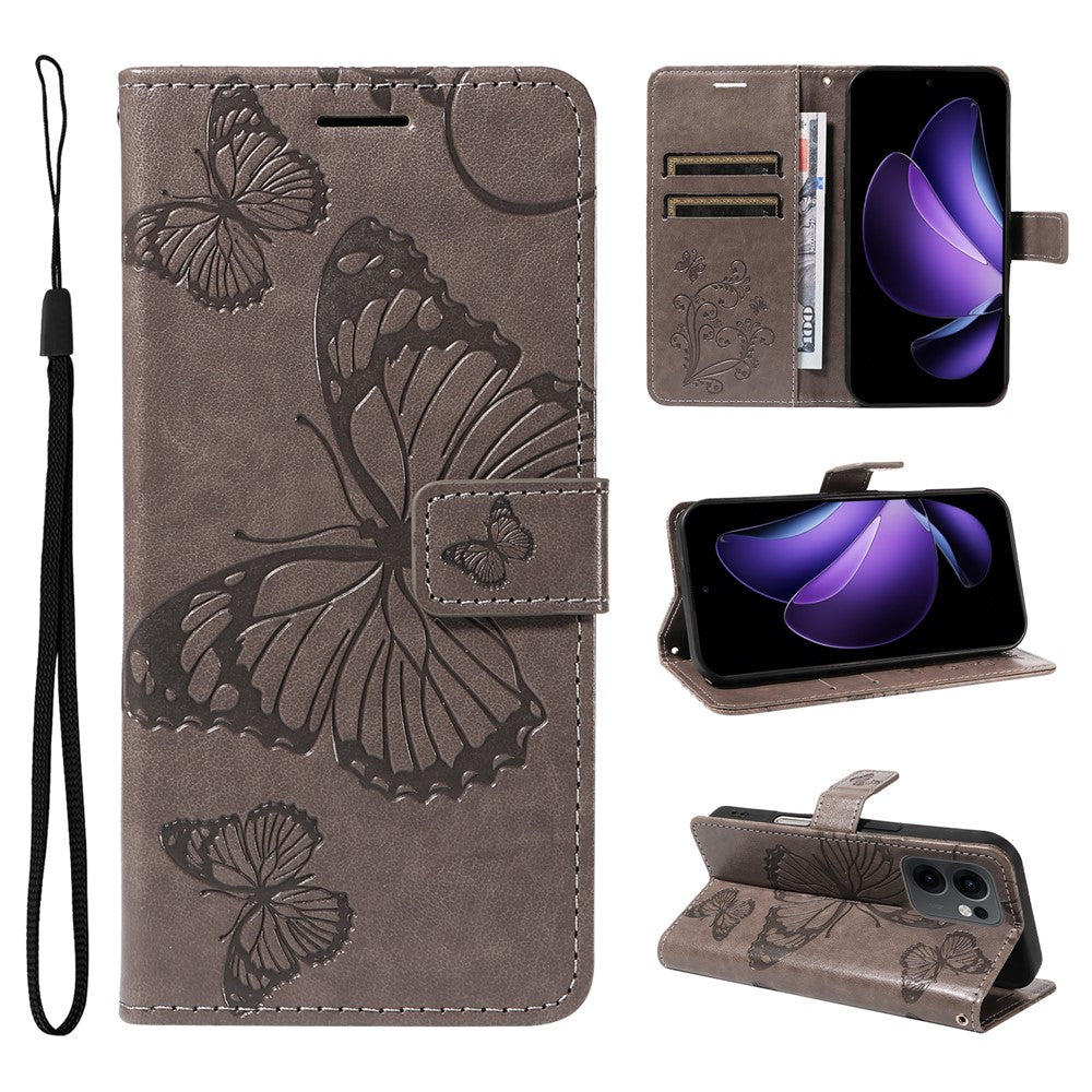 Oppo Reno13 F 5G (Reno 13 FS 5G) / 4G Plånboksfodral Läderfodral med Blommigt Fjärilstryck och Stativ