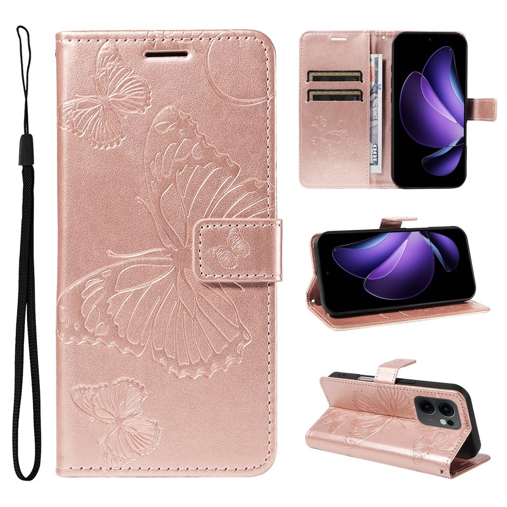 Oppo Reno13 F 5G (Reno 13 FS 5G) / 4G Plånboksfodral Läderfodral med Blommigt Fjärilstryck och Stativ