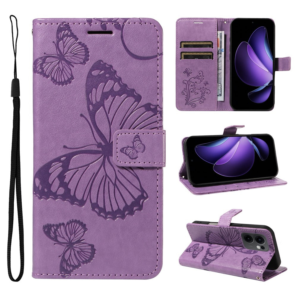 Oppo Reno13 F 5G (Reno 13 FS 5G) / 4G Plånboksfodral Läderfodral med Blommigt Fjärilstryck och Stativ