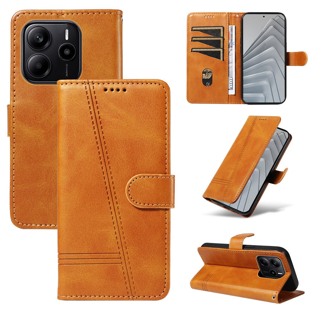 For Xiaomi Redmi Note 14 4G (164.84mm) Wallet Case T-Shape Lines Leather Phone Cover Stand
