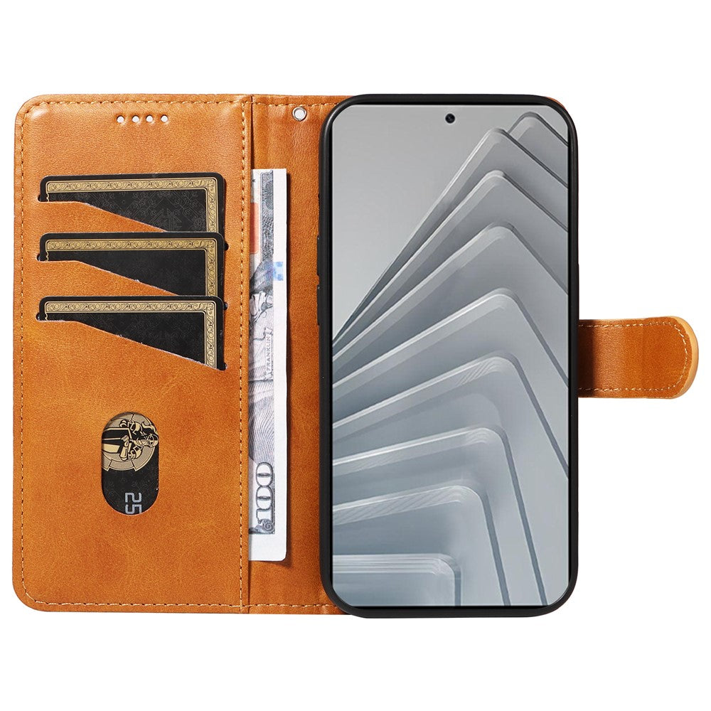 For Xiaomi Redmi Note 14 4G (164.84mm) Wallet Case T-Shape Lines Leather Phone Cover Stand