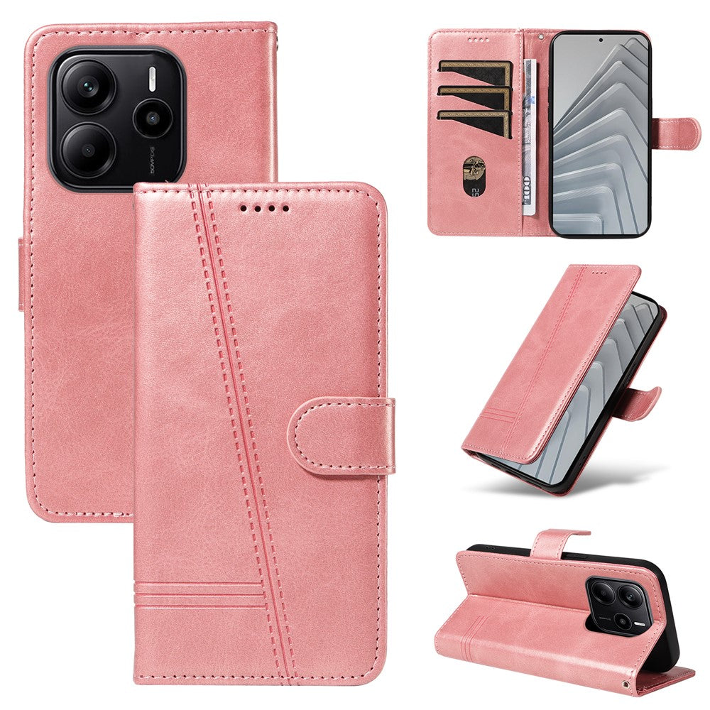 For Xiaomi Redmi Note 14 4G (164.84mm) Wallet Case T-Shape Lines Leather Phone Cover Stand