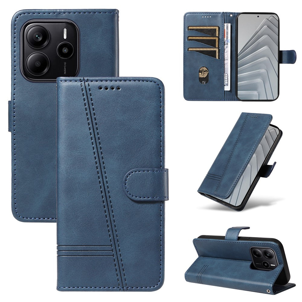 For Xiaomi Redmi Note 14 4G (164.84mm) Wallet Case T-Shape Lines Leather Phone Cover Stand