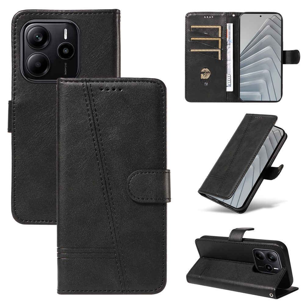 For Xiaomi Redmi Note 14 4G (164.84mm) Wallet Case T-Shape Lines Leather Phone Cover Stand