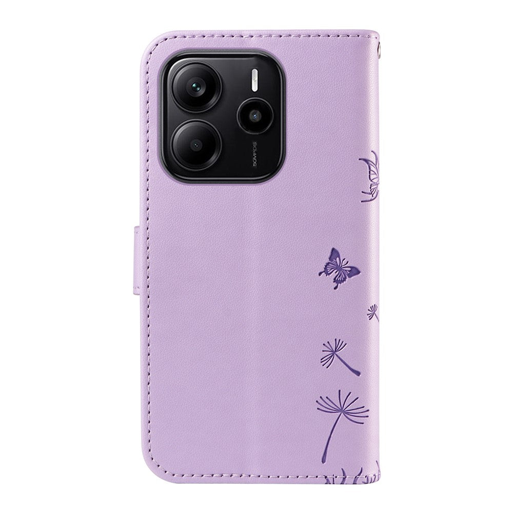 For Xiaomi Redmi Note 14 4G (164.84mm) Leather Wallet Case with Strap Dandelion Imprint Phone Stand Cover