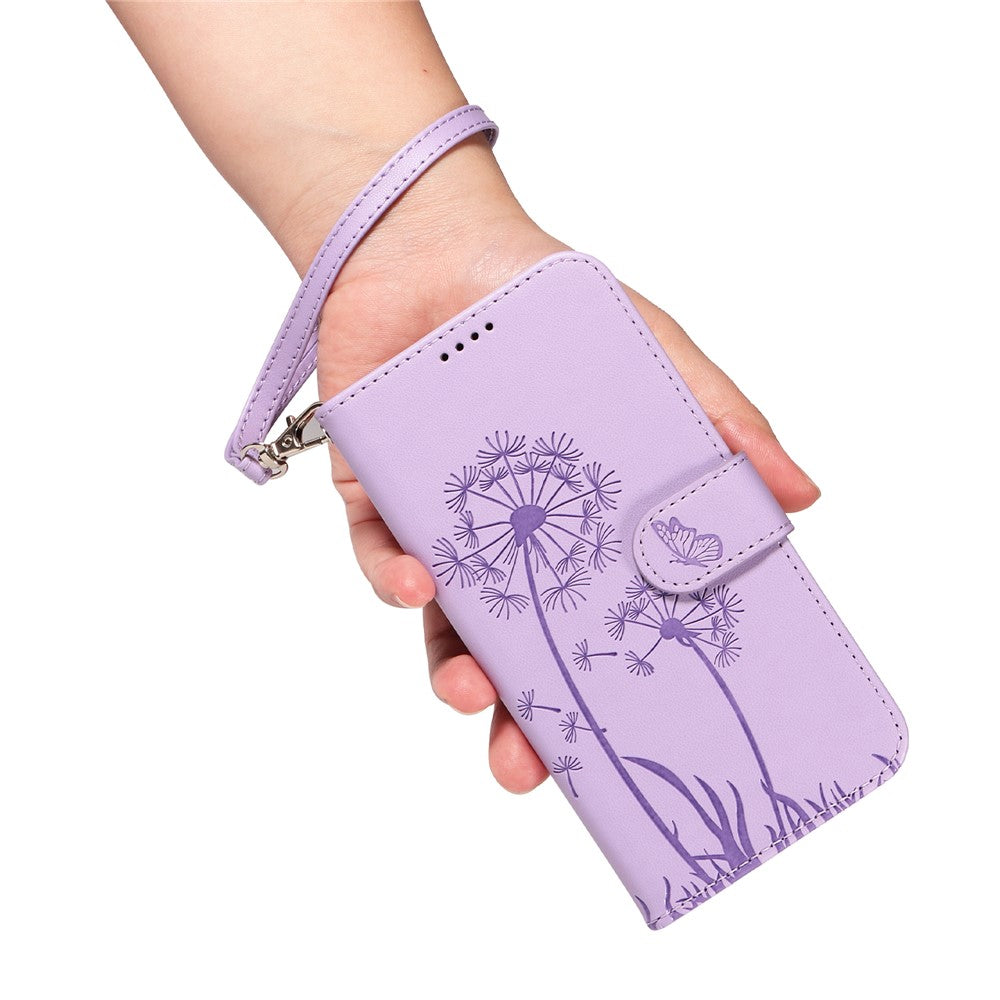 For Xiaomi Redmi Note 14 4G (164.84mm) Leather Wallet Case with Strap Dandelion Imprint Phone Stand Cover