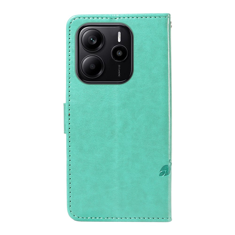 For Xiaomi Redmi Note 14 4G (164.84mm) PU Leather Cases Flower Pattern Wallet Stand Phone Cover with Strap
