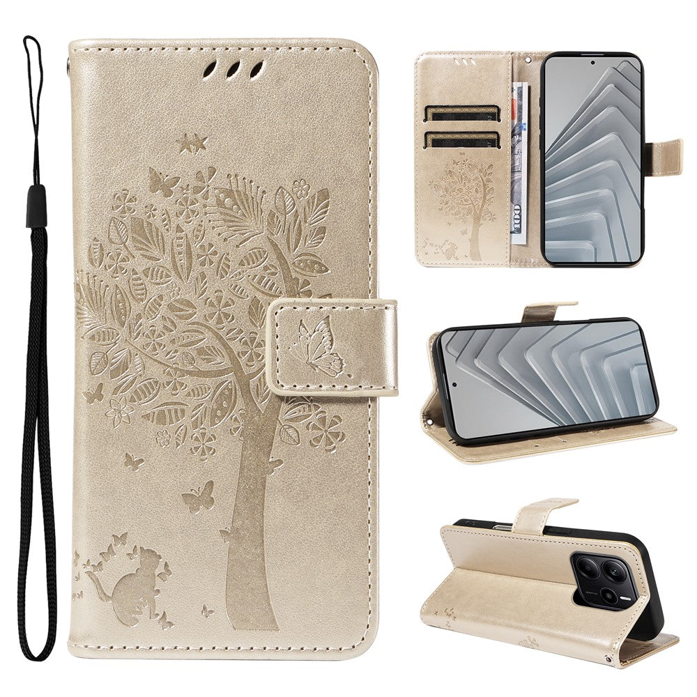 For Xiaomi Redmi Note 14 4G (164.84mm) Phone Case with Stand Cat Tree Pattern Leather Wallet Mobile Cover