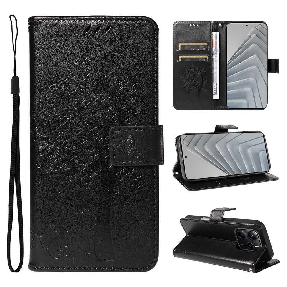 For Xiaomi Redmi Note 14 4G (164.84mm) Phone Case with Stand Cat Tree Pattern Leather Wallet Mobile Cover