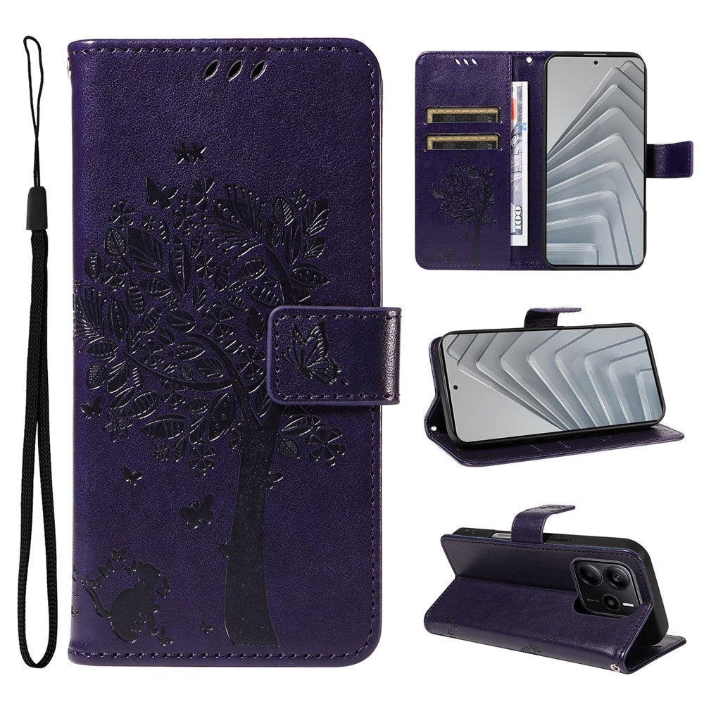 For Xiaomi Redmi Note 14 4G (164.84mm) Phone Case with Stand Cat Tree Pattern Leather Wallet Mobile Cover