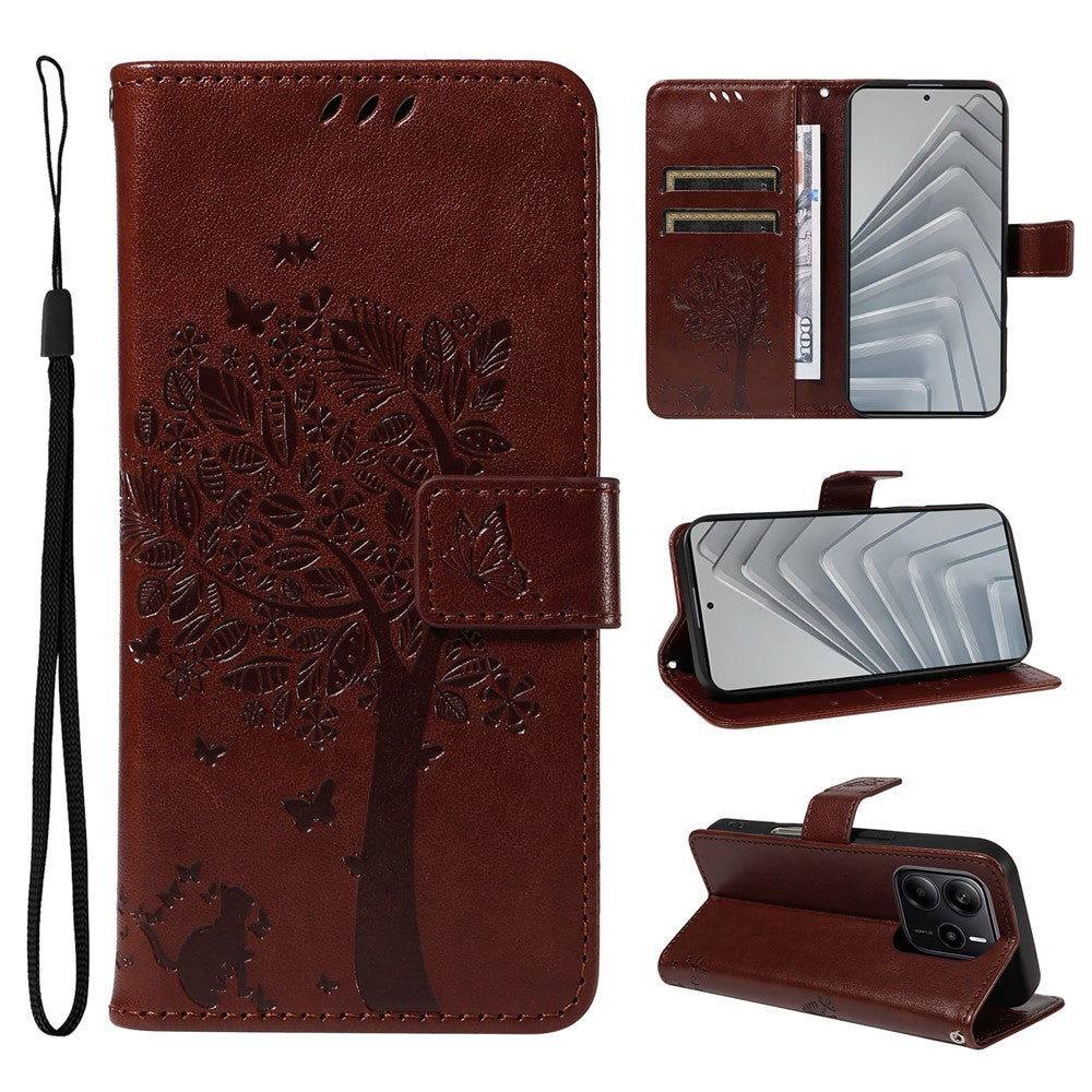 For Xiaomi Redmi Note 14 4G (164.84mm) Phone Case with Stand Cat Tree Pattern Leather Wallet Mobile Cover