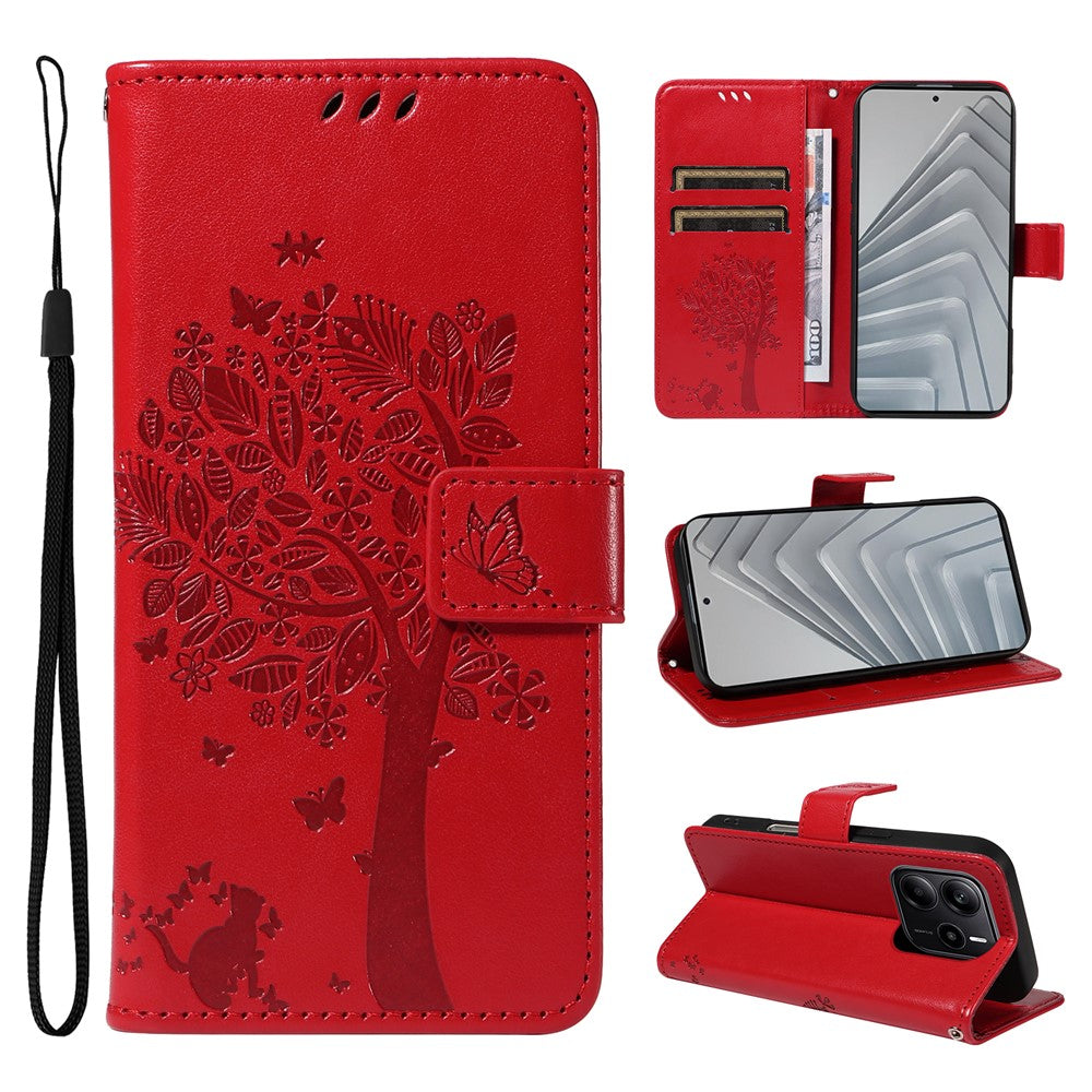 For Xiaomi Redmi Note 14 4G (164.84mm) Phone Case with Stand Cat Tree Pattern Leather Wallet Mobile Cover