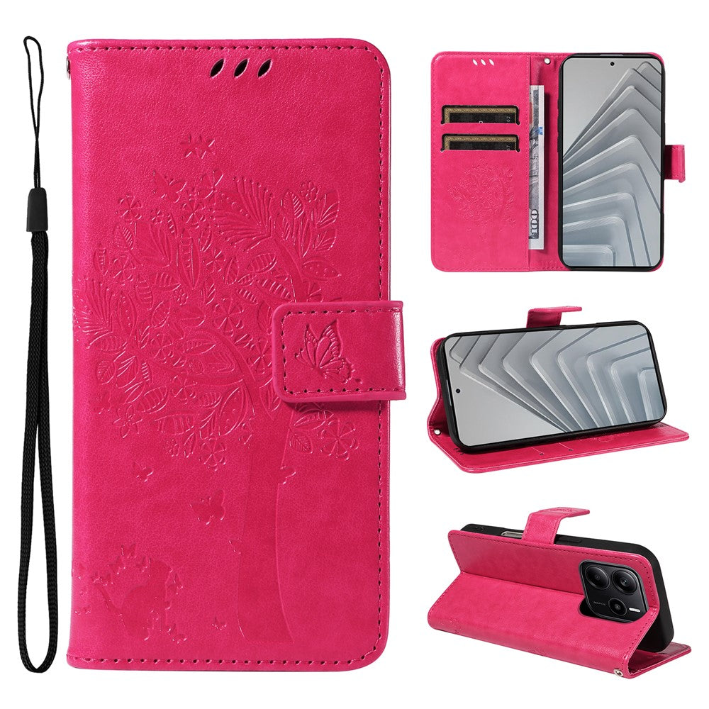 For Xiaomi Redmi Note 14 4G (164.84mm) Phone Case with Stand Cat Tree Pattern Leather Wallet Mobile Cover