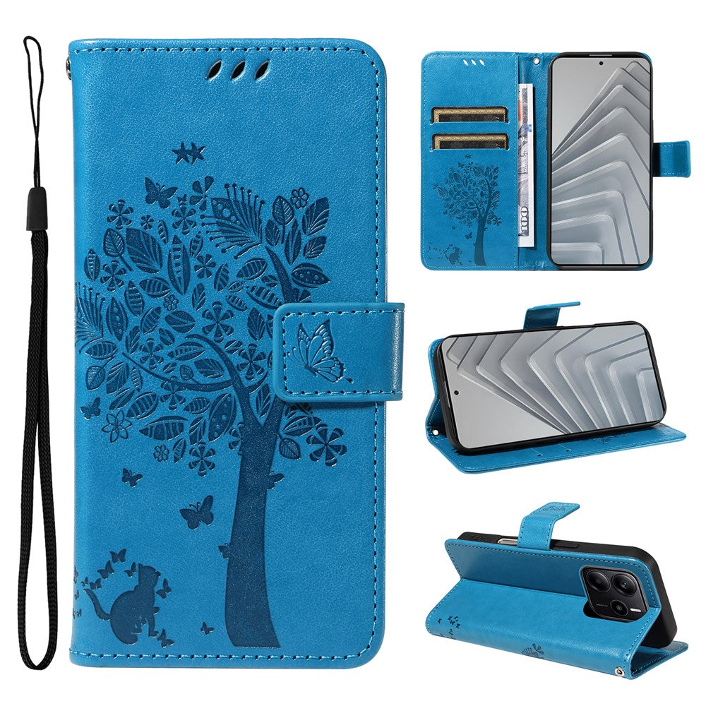 For Xiaomi Redmi Note 14 4G (164.84mm) Phone Case with Stand Cat Tree Pattern Leather Wallet Mobile Cover