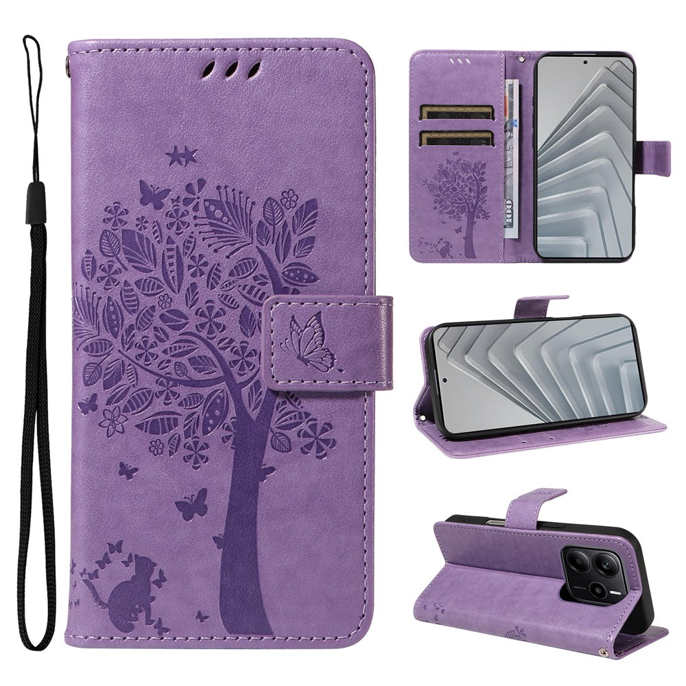 For Xiaomi Redmi Note 14 4G (164.84mm) Phone Case with Stand Cat Tree Pattern Leather Wallet Mobile Cover