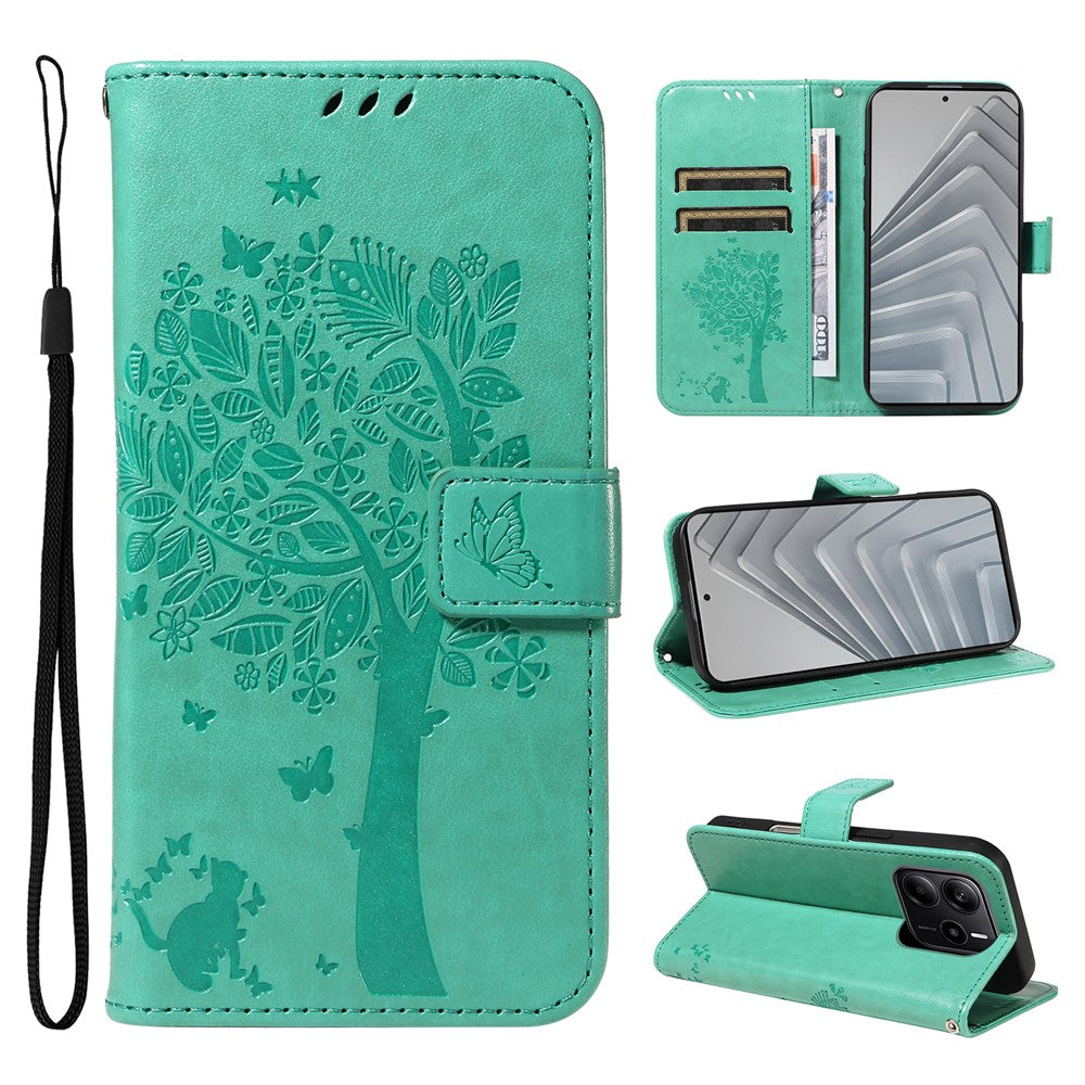 For Xiaomi Redmi Note 14 4G (164.84mm) Phone Case with Stand Cat Tree Pattern Leather Wallet Mobile Cover