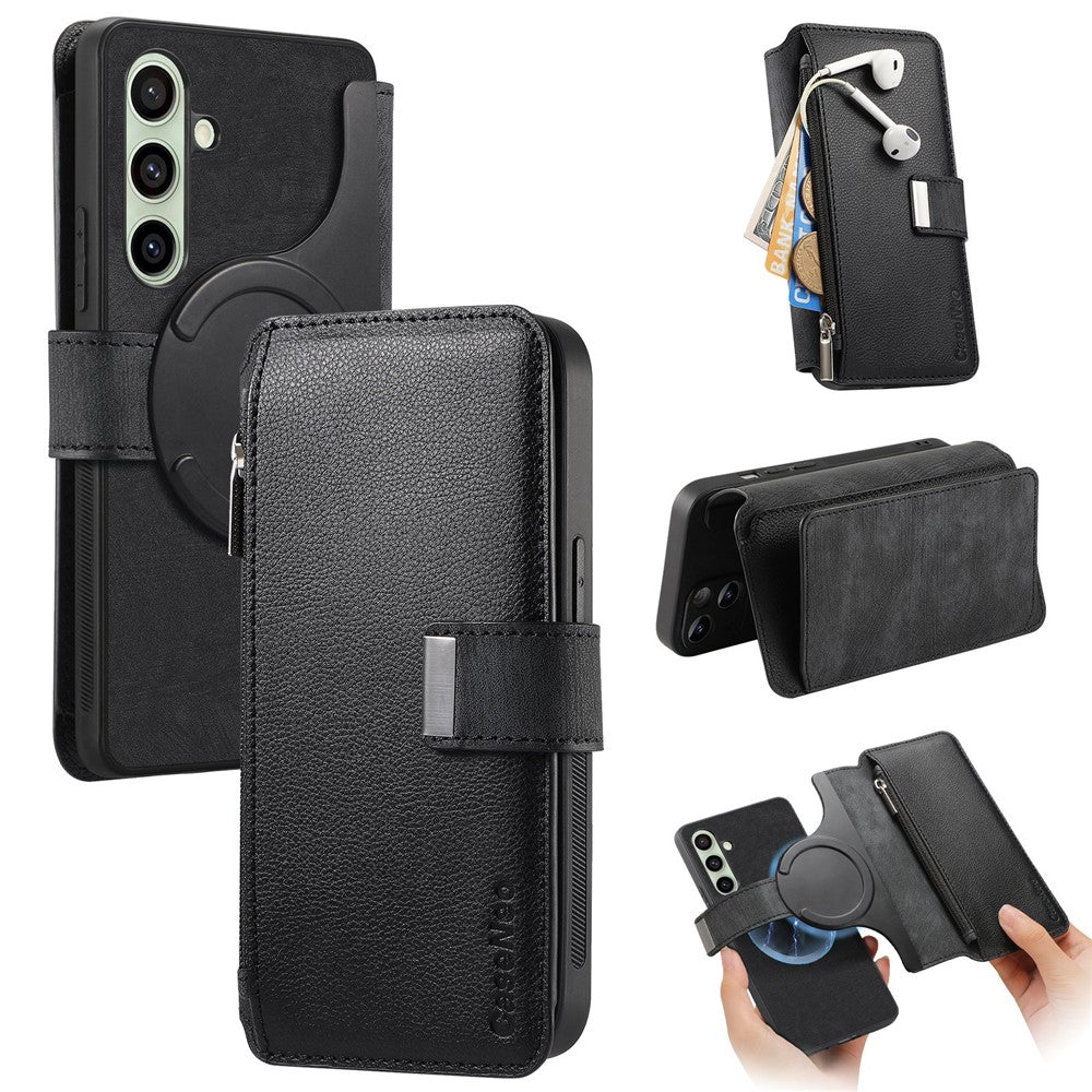 CASENEO For Samsung Galaxy S25 Case MW-02 Detachable Magnetic Leather Flip Phone Cover