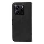 For Xiaomi Redmi Note 14 4G (164.84mm) Leather Wallet Case with Strap Solid Color Phone Stand Cover