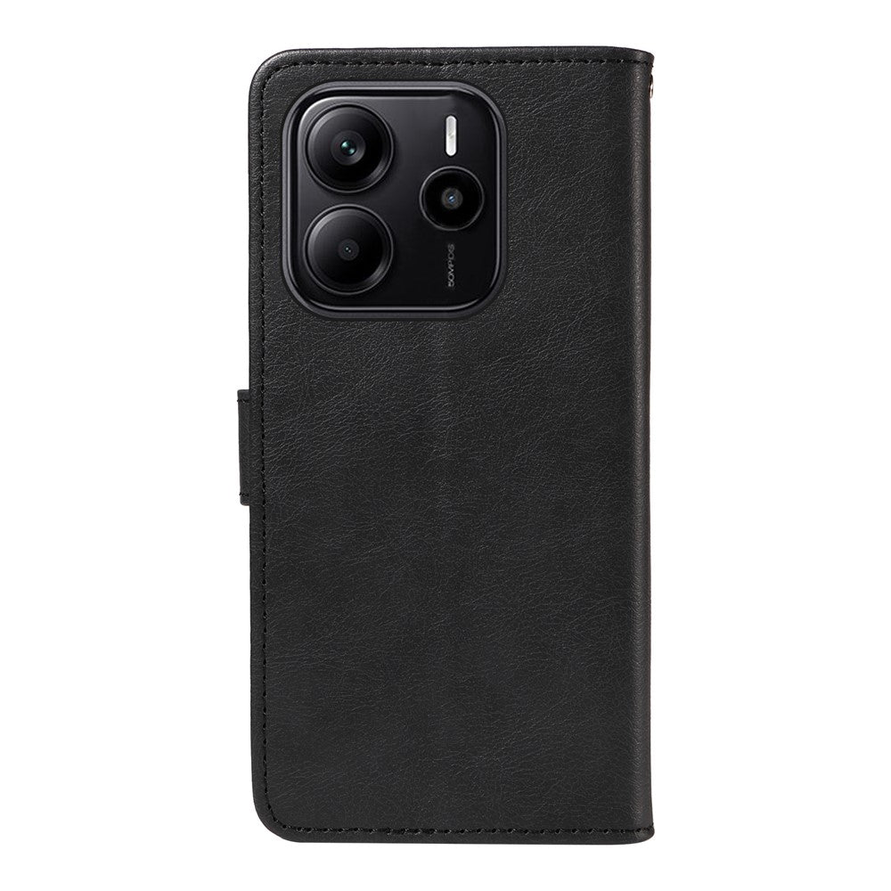 For Xiaomi Redmi Note 14 4G (164.84mm) Leather Wallet Case with Strap Solid Color Phone Stand Cover