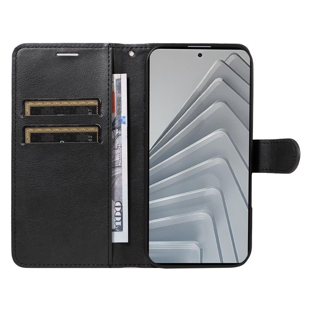 For Xiaomi Redmi Note 14 4G (164.84mm) Leather Wallet Case with Strap Solid Color Phone Stand Cover