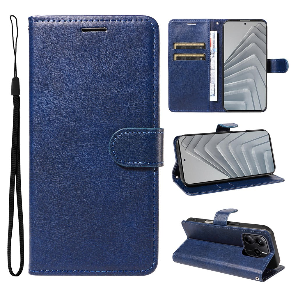 For Xiaomi Redmi Note 14 4G (164.84mm) Leather Wallet Case with Strap Solid Color Phone Stand Cover
