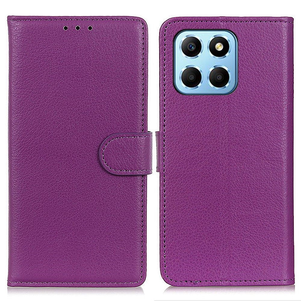 Litchi Texture Phone Cover for Honor X8 5G, Anti-scratch PU Leather Folio Flip Wallet Stand Protective Case