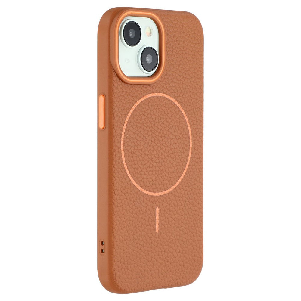 For iPhone 15 Magnetic Case Litchi Texture TPU Phone Cover Compatible with MagSafe