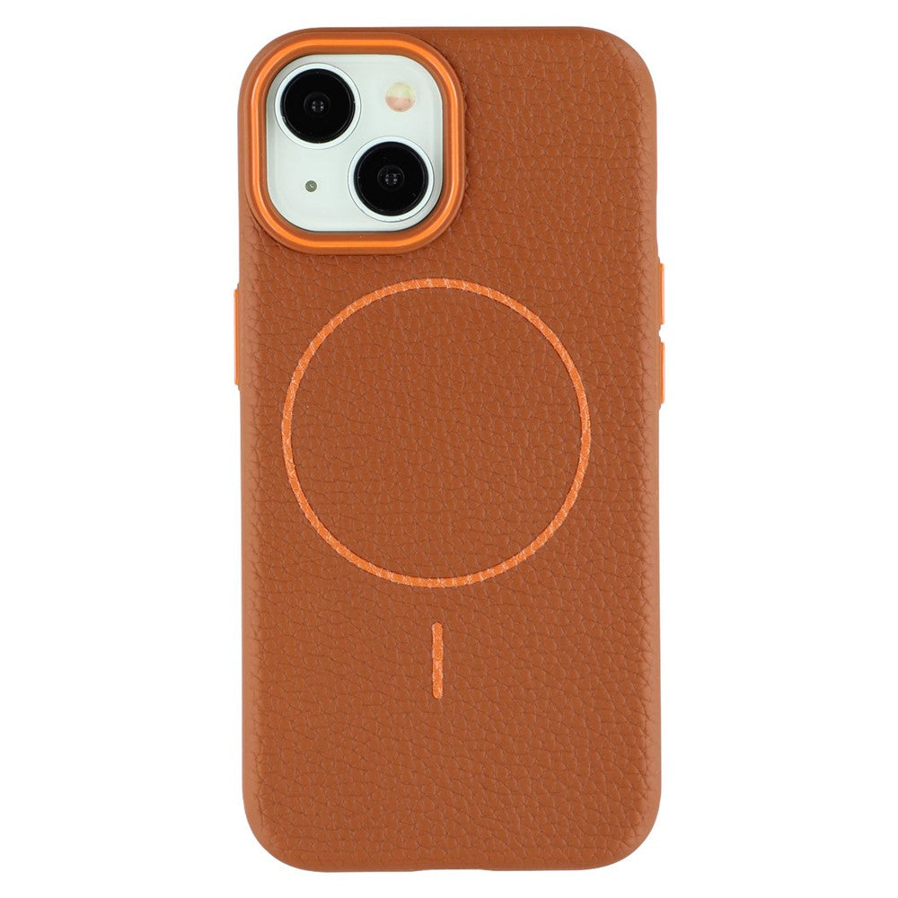 For iPhone 15 Magnetic Case Litchi Texture TPU Phone Cover Compatible with MagSafe