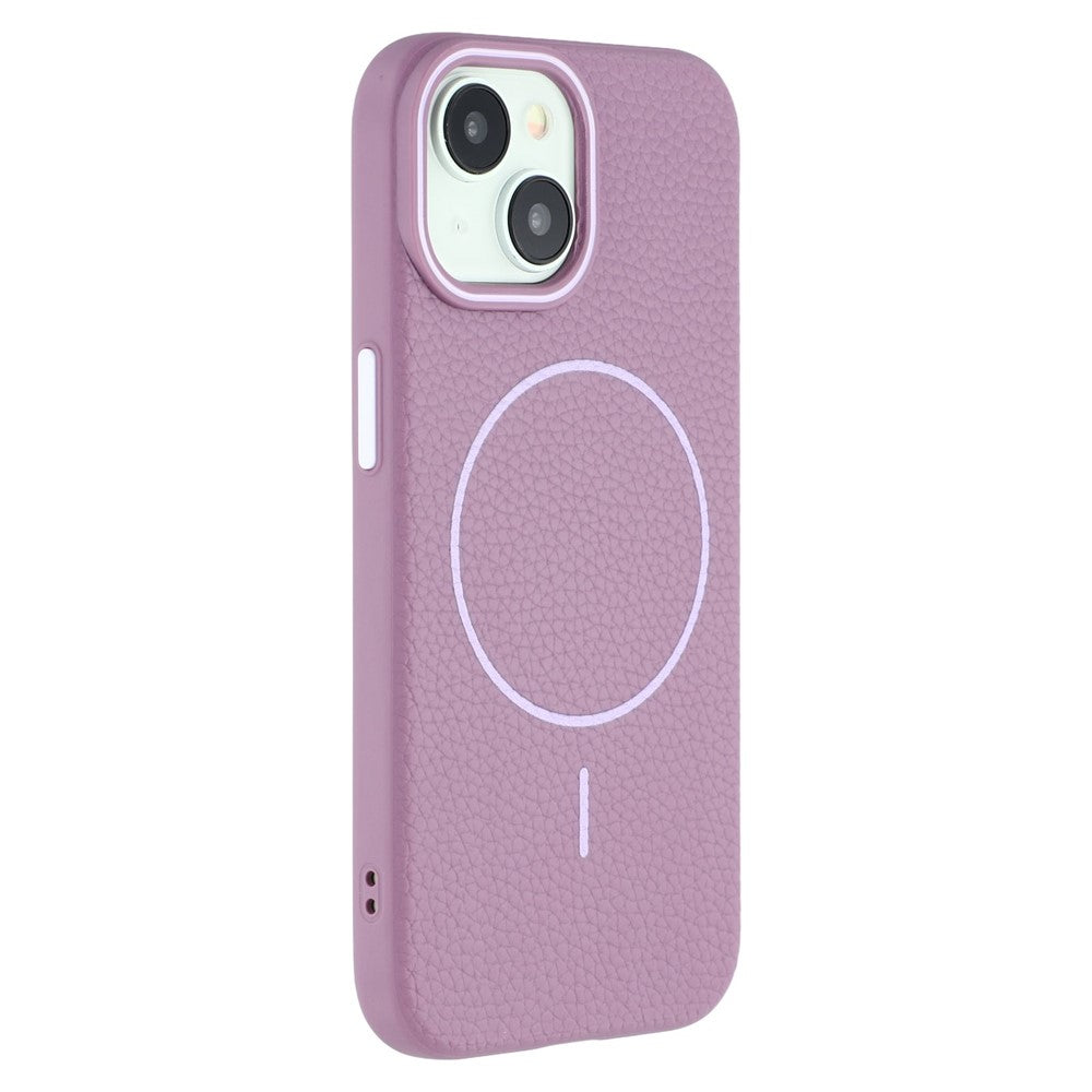 For iPhone 15 Magnetic Case Litchi Texture TPU Phone Cover Compatible with MagSafe