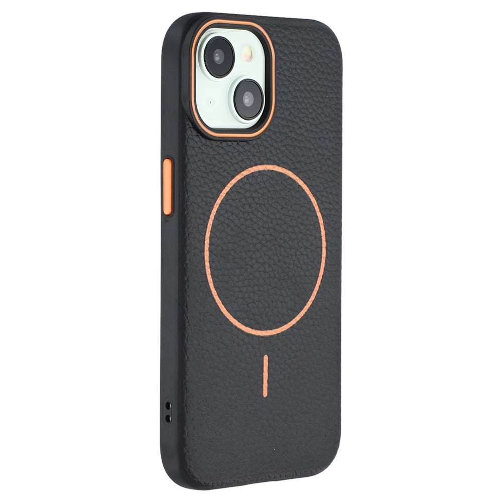 For iPhone 15 Magnetic Case Litchi Texture TPU Phone Cover Compatible with MagSafe