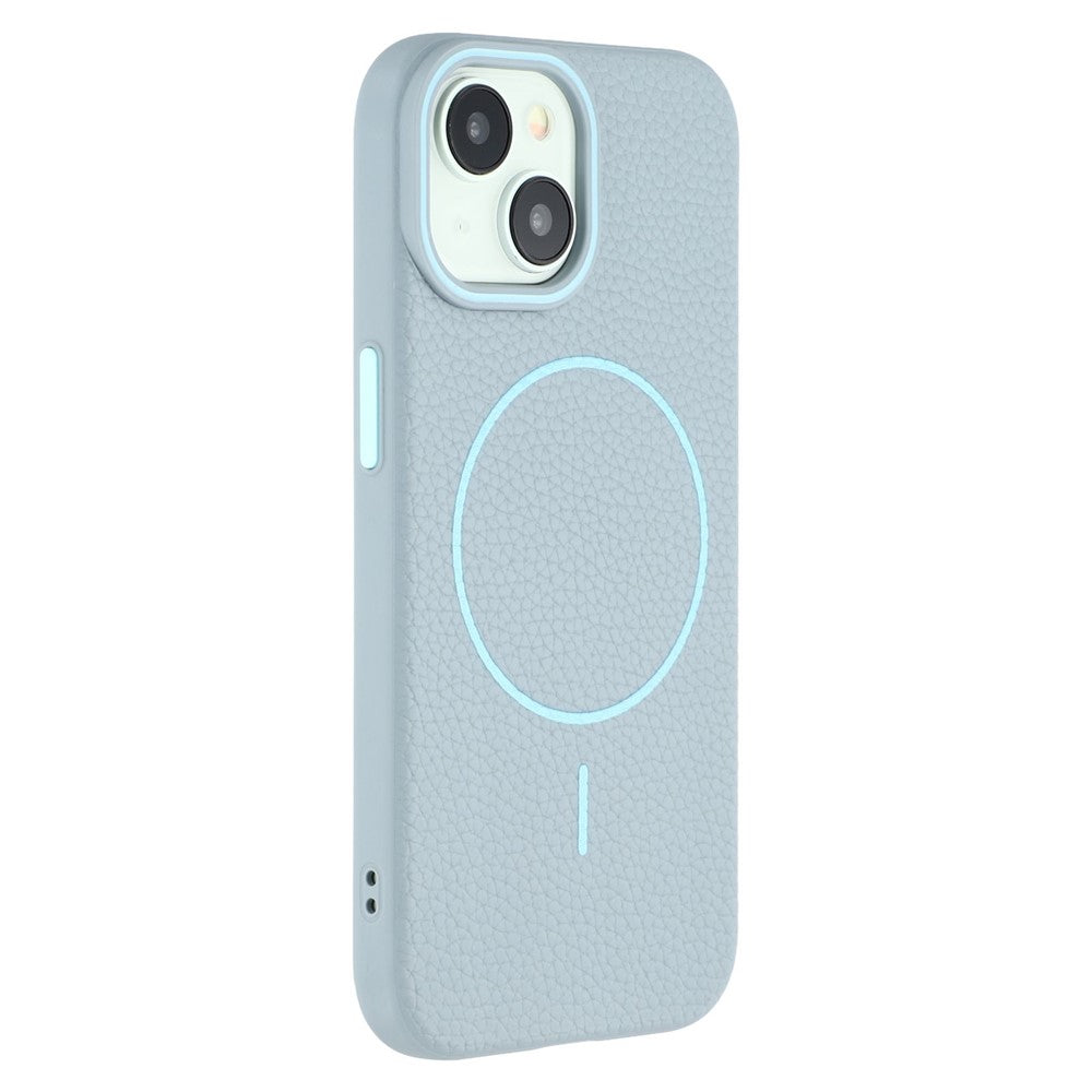 For iPhone 15 Magnetic Case Litchi Texture TPU Phone Cover Compatible with MagSafe